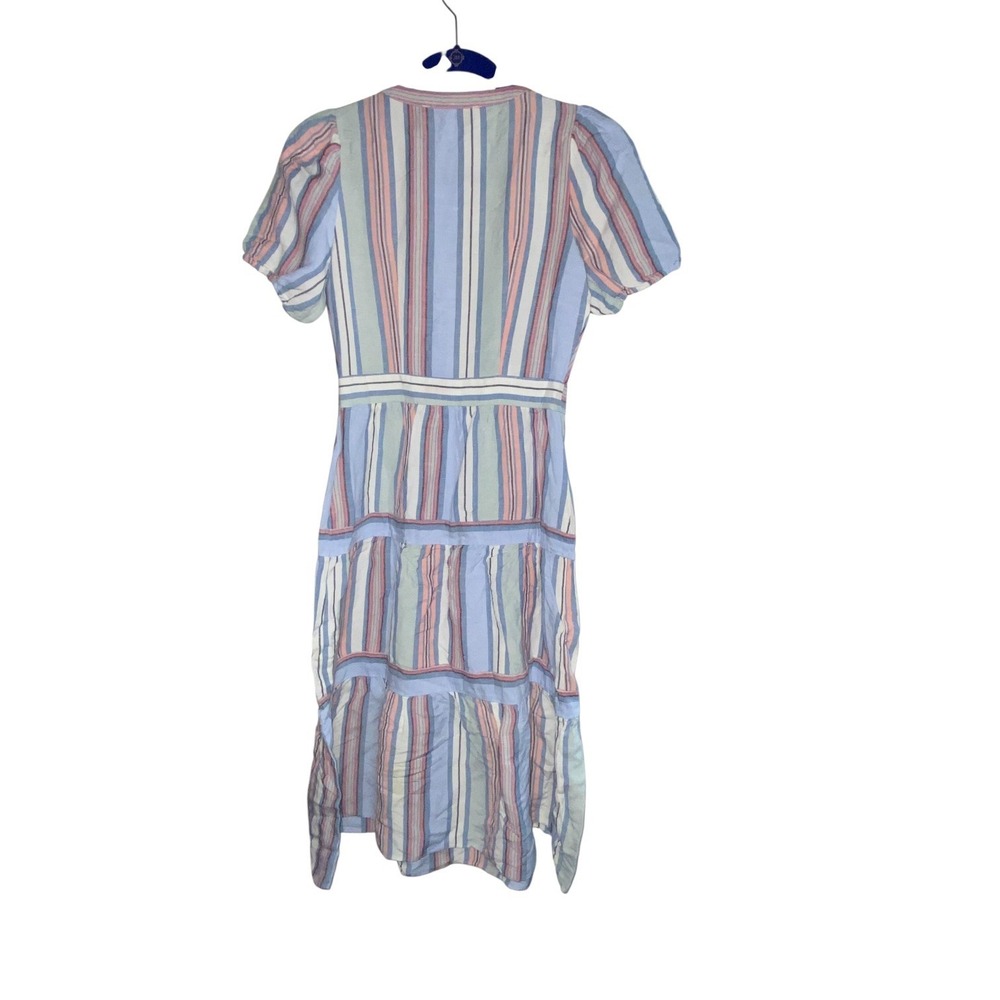 Loft Dress Womens 00P‎ Pastel Linen Blend Striped Tiered Button V Neck Ruffles - Picture 3 of 3